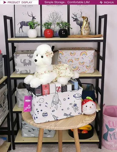 Miniatura 3 de Cesta de Almacenamiento Rectangular Organizador de Tela para Juguetes, Libros, Ropa, Regalos, Mascotas - Perfecto para Hogar, Oficina, Guardería