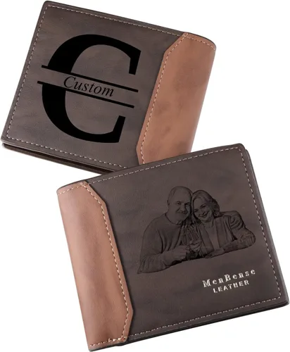 Miniatura 33 de INBLUE Billetera plegable grabada personalizada, cartera de cuero personalizada con foto y texto grabado, regalos para hombres, marido, papá, hijo