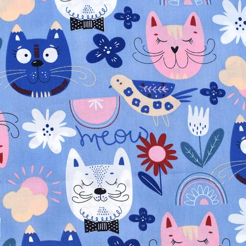 Miniatura 4 de J-pinno Juego de sábanas de 3 piezas para niños con pintura de gato, gatito, flores, pájaros azules adorables, 100% algodón, tamaño individual