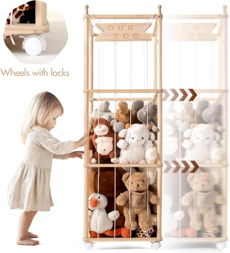 Miniatura 2 de Mloong Almacenamiento de animales de peluche, almacenamiento de zoológico de animales de peluche de madera, organizador de juguetes de ahorro