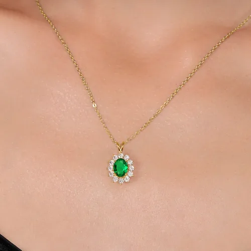 Miniatura 35 de Gem Stone King Collar con piedra natal ovalada de plata chapada en oro amarillo de 18 quilates, ovalado de 0.315 x 0.236 in, collares con colgante
