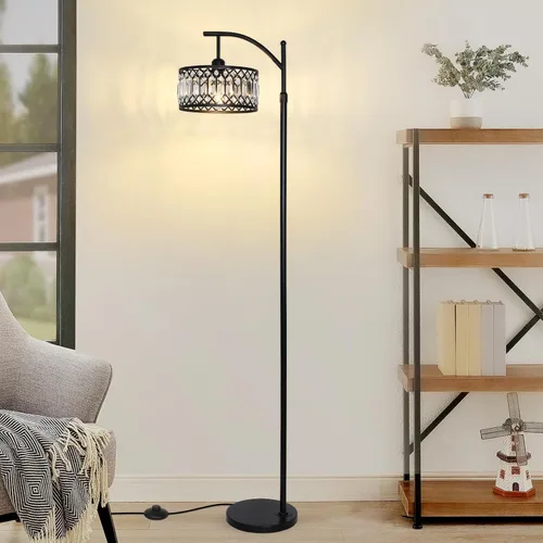 Miniatura 8 de Crystal Floor Lamps for Living Room, Modern Arc Floor Lamp, Black Standing Lamp with Edison Bulb, Height Adjustable Tall Lamp for Bedroom, Corner