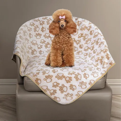 Miniatura 14 de Manta para perros rellena premium suave, con impresión de huella de pata gris de franela, 43 * 66 pulgadas, manta autocalentable para gatos