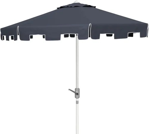 Miniatura 19 de SAFAVIEH Zimmerman - Sombrilla de patio con manivela de 9 pies para exteriores, toldo azul y blanco bebé, poste de aluminio marrón, cenefa