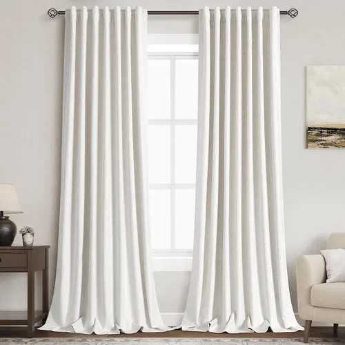Miniatura 73 de Cortinas de lino 100% opacas para dormitorio, 102 pulgadas de largo, con pestaña trasera, bolsillo para barra, paneles acústicos con aislamiento