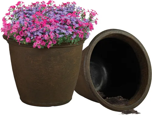 Miniatura 42 de Sunnydaze Anjelica - Maceta grande de plástico para plantas, maceta grande de plástico de doble pared para exteriores con agujeros de drenaje Óxido