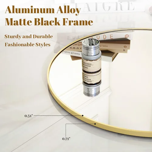 Miniatura 2 de VooBang - Espejo redondo dorado de 16", espejo circular de pared con marco de metal simple, moderno para baño, dormitorio, entrada