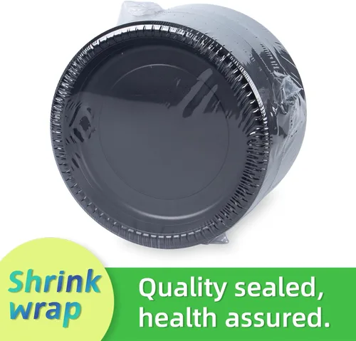 Miniatura 3 de Paquete de 150 platos de plástico negro de 9 pulgadas, envueltos retráctiles, sin prelavado BPA Free Heavy Duty Reusable & Sturdy Trays