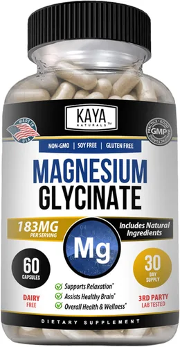 Miniatura 11 de Kaya Naturals Glicinato de magnesio 183 mg por cápsula, quelado para una máxima absorción, sin OMG, sin gluten, lácteos y soja, apoya la salud