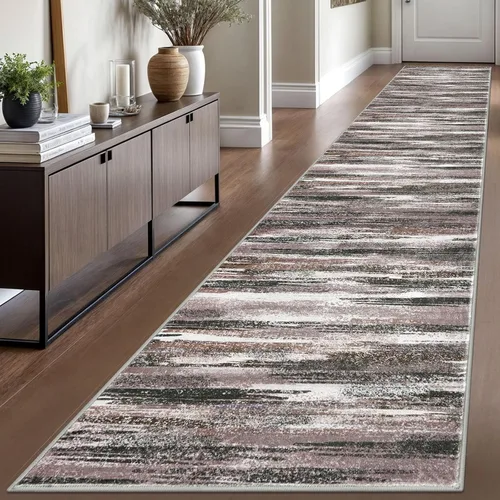 Miniatura 85 de Lansny Alfombra moderna abstracta de 2 x 5 pies, color negro, gris, blanco, lavable, alfombra de entrada para cocina, alfombra antideslizante suave