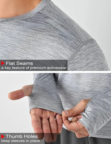 Miniatura 5 de Paquete de 3 camisetas de manga larga para hombre ajuste seco casual senderismo rendimiento atléticas activas con agujeros para el pulgar