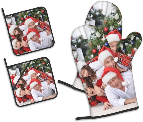 Miniatura 13 de Manoplas de horno personalizadas para Navidad, juego de guantes de horno personalizados y soportes para ollas con foto, divertidos regalos