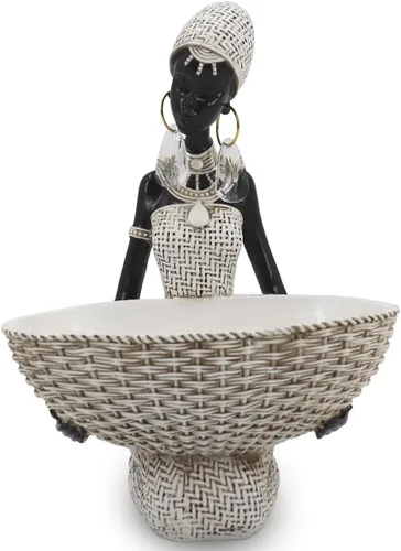Miniatura 16 de Lescafita Escultura de mujer africana con cuenco de hoja de oro, figura de resina hecha a mano, estatua de arte tribal exótico para sala de estar
