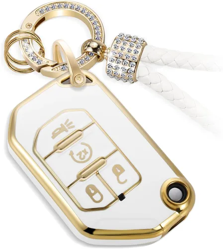 Funda para llavero Jeep con llavero trenzado de diamante de lujo, funda suave mejorada para Wrangler Rubicon Gladiator JL JLU JT Sahara JLU Flip (4