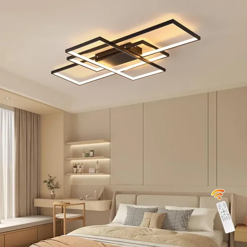 Jaycomey - Lámpara de techo regulable, lámparas LED modernas en negro con control remoto, 50W, lámpara de techo de acrílico cuadrado de montaje
