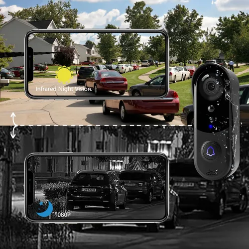 Miniatura 5 de Timbre de video inalámbrico HD con timbre, detección humana inteligente, alerta en tiempo real, visión nocturna FHD, audio bidireccional, IP65 1080p