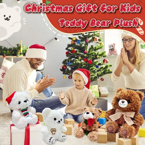Miniatura 6 de Oso de peluche blanco de 9.84 pulgadas con flor para niñas y niños, bonito oso de peluche, regalos del día de San Valentín para novia, recuerdos