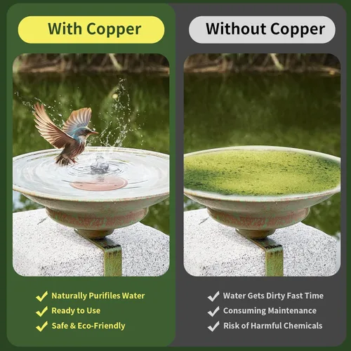 Miniatura 2 de Disco de cobre para baño, 99.99% de cobre puro para pájaros, soporte de triple punto, limpiador de agua para todas las estaciones para baños