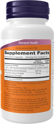 Miniatura 2 de NOW Foods Suplementos, glucosamina y MSM más sulfato de condroitina, salud de las articulaciones*, 60 cápsulas vegetales
