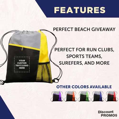 Miniatura 32 de DISCOUNT PROMOS Juego de mochilas con cordón no tejidas personalizadas de 10/50/100, paquete personalizado a granel