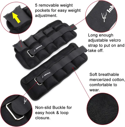 Miniatura 3 de Pesas de tobillo ajustables de 1-5/10/12 libras, pesas para piernas para hombres y mujeres, pesas de muñeca y tobillo para terapia física, yoga