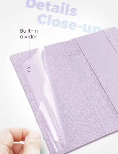 Miniatura 44 de Yarnic Funda para chequera personal, soporte para chequera con soporte para bolígrafo y divisor de plástico transparente integrado para cheques Rosa