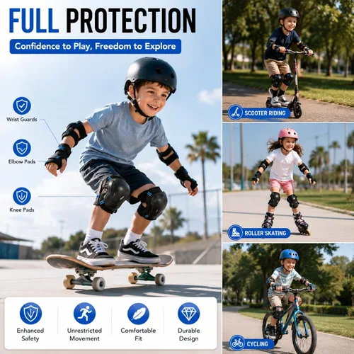 Miniatura 7 de Juego de equipo de protección para niños, rodilleras y muñequeras de tamaño S para niños y niñas de 3 a 6 años, equipo de seguridad ajustable