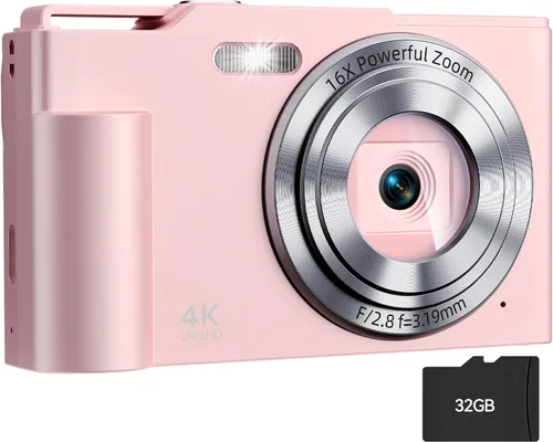 Miniatura 9 de Cámara digital, FHD 4K Cámara digital de apuntar y disparar con zoom de 16X antivibración, cámara pequeña compacta de 48 MP con tarjeta de 32 GB