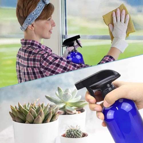 Miniatura 5 de Bontip - Botella de vidrio con atomizador, juego de botellas de vidrio con atomizador y accesorios para limpiadores de ventanas no tóxicos, Azul
