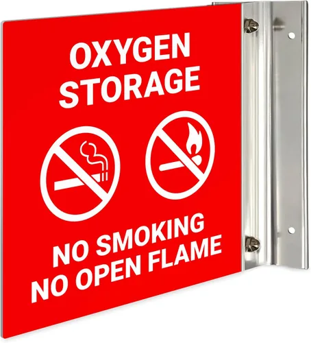 Letrero de almacenamiento de oxígeno con texto en inglés "No Smoking No Open Flame Projecting", doble cara, 6x6 pulgadas, ACM, con accesorio de