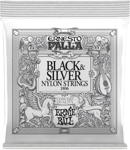 Ernie Ball Ernesto Palla Cuerdas de guitarra clásica con atadura negra y plateada, calibre 28-42 (P02406)