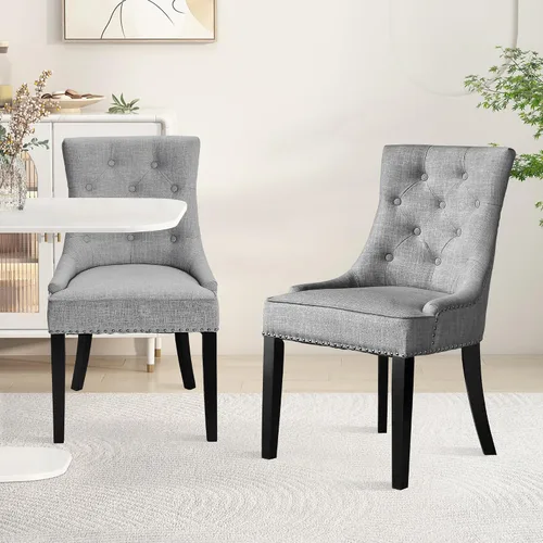 Miniatura 4 de Vanity Art Juego de 2 sillas de comedor con botones copetudos, cómodas sillas de comedor tapizadas de tela, sillas acolchadas con patas de madera