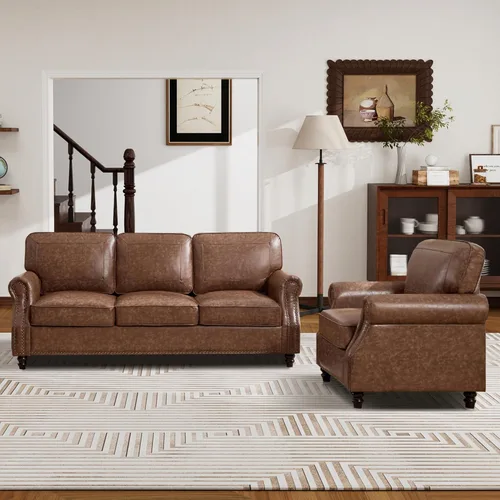 Miniatura 13 de WILLOVE Sofás de Cuero Sintético de 79'' para Sala de Estar, Sofás Modernos de Mediados de Siglo con Brazos Curvos y Ribete de Tachuelas
