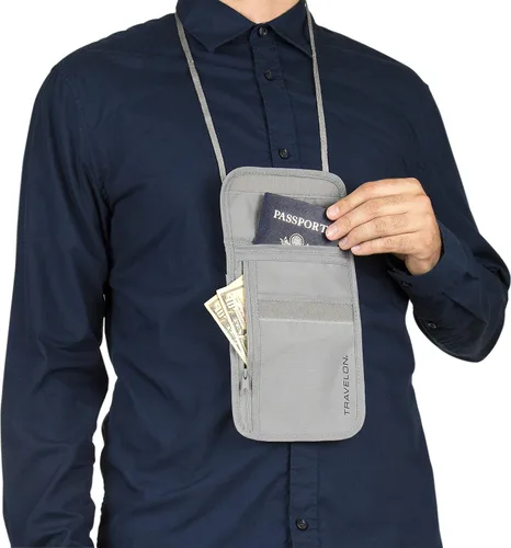 Miniatura 5 de Travelon Cartera de viaje con bolsa de cuello para ropa interior, Gris, Bolsa de cuello de ropa interior con bloqueo RFID