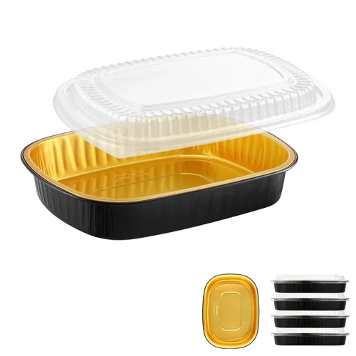 Miniatura 12 de Bandejas ovaladas de papel de aluminio con tapas a presión (paquete de 5) Recipiente reutilizable de servicio pesado 2 veces más grueso de 25