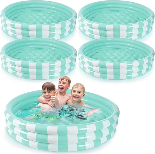 VioraWhite Paquete de 4 piscinas inflables para niños pequeños de 48 x 10 pulgadas, color turquesa, piscina pequeña de 3 anillos redondos, para