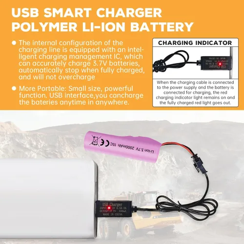 Miniatura 4 de sea jump 3 unids 3.7 V 2000 mAh SM-2P Plug batería de litio con cable de carga USB para DE68 DE44 DE45W DE45 DE58 DE49 DE57 DE70 vehículo