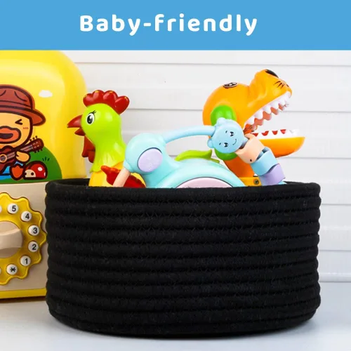 Miniatura 4 de Paquete de 2 cestas pequeñas de almacenamiento tejidas, cubos de algodón redondos de 7.5 pulgadas para organizar joyas, accesorios de escritorio