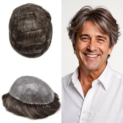 Miniatura 51 de Toupee - Sistema de reemplazo de cabello humano real de 0.004 in para hombres, con inyección, poliuretano duradero, piel fina, línea capilar