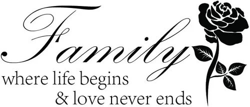Newclew Adhesivo decorativo de vinilo con texto en inglés "Family Where Life Begins and Love Never Ends with Rose"