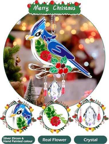 Miniatura 3 de KY&BOSAM Blue Bird - Campanillas de viento de cristal con dijes de metal, prismas de arco iris coloridos para decoración de jardín para mamá/abuela