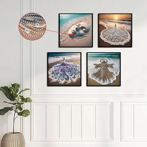 Miniatura 5 de antor Kits de arte de diamantes de playa de 4 piezas para adultos, kits de pintura de diamantes de imitación de forma especial, manualidades