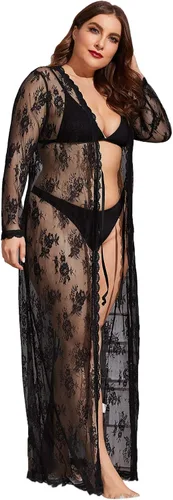 Miniatura 3 de Verdusa Camisón largo de encaje transparente para mujer, con nudo frontal y nudo
