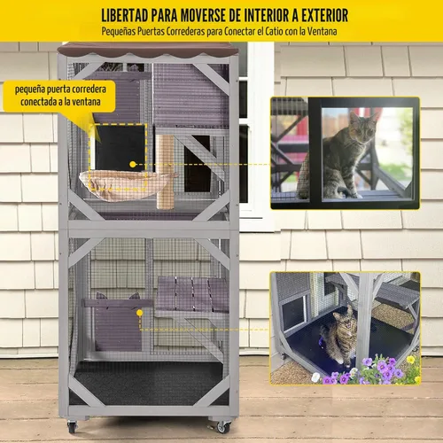 Miniatura 3 de Aivituvin Cat Catio - Casa para gatos al aire libre, recintos grandes movibles en ruedas de ejercicio, jaula para gatitos con caja de descanso