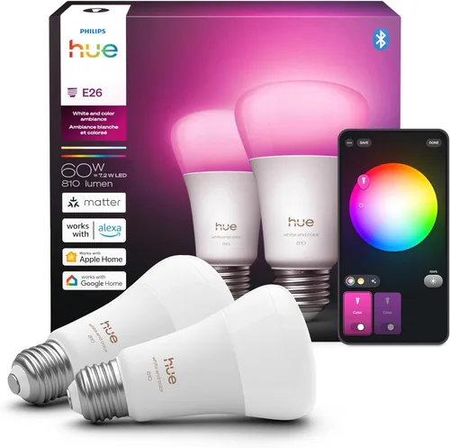 Miniatura 16 de Philips Hue - Paquete de 2 bombillas LED A19, compatibles con Bluetooth y Zigbee (opcional Hue Hub), activadas por voz con Alexa y Google Assistant
