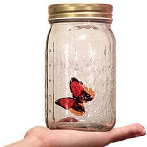 Miniatura 3 de Mariposa en un frasco de cristal, tarro de lámpara LED Hsxxf con mariposa animada en un tarro para activar la decoración de regalo (rojo)