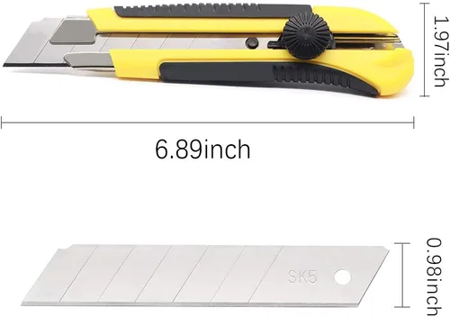 Miniatura 2 de Cuchillo utilitario resistente de 0.984 in, cortador de caja con 20 cuchillas retráctiles SK-5, cortadores a presión con agarre de goma para cartón