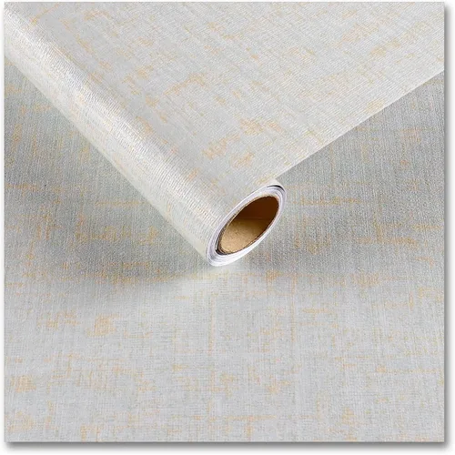 CRE8TIVE Papel tapiz de tela de lino con textura de 12 x 80 pulgadas, color azul dorado, papel tapiz para dormitorio, baño, extraíble, autoadhesivo,