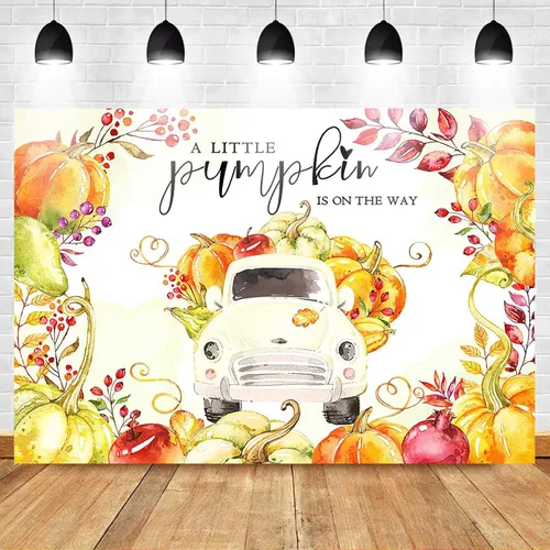 Miniatura 2 de Mocsicka Telón de fondo de calabaza para baby shower, camión, otoño, baby shower, decoración de fiesta, fondo de calabaza, baby shower, fotografía