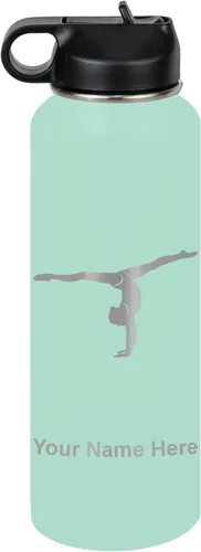 Miniatura 79 de LaserGram Botella de agua personalizada, gimnasta niña, acero inoxidable de doble pared aislada al vacío con popote superior, regalo grabado Azul